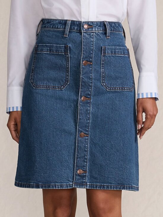 Lands' End Dresses & Skirts - Lands End | Women's Soft Denim Mid Rise Button Through Above the Knee Skirt